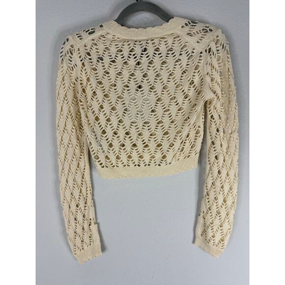 AllSaints Erin Crochet Crop Sweater Organic Cotton Boho Chic Minimalist Beige SM - Picture 10 of 11